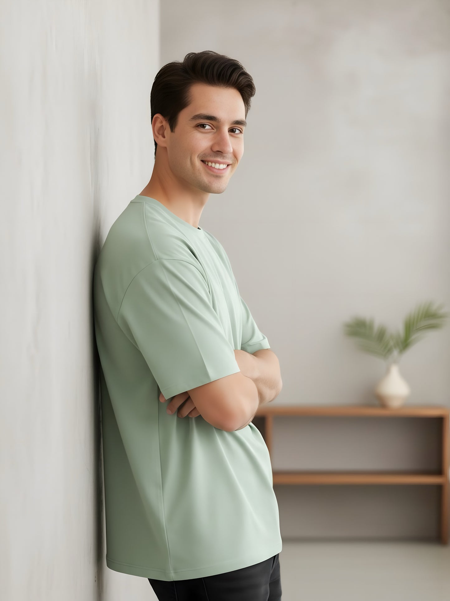 LUSSOVOGUE Men’s Oversized T-Shirt | Sage Green | 100% Premium Cotton | Relaxed Fit