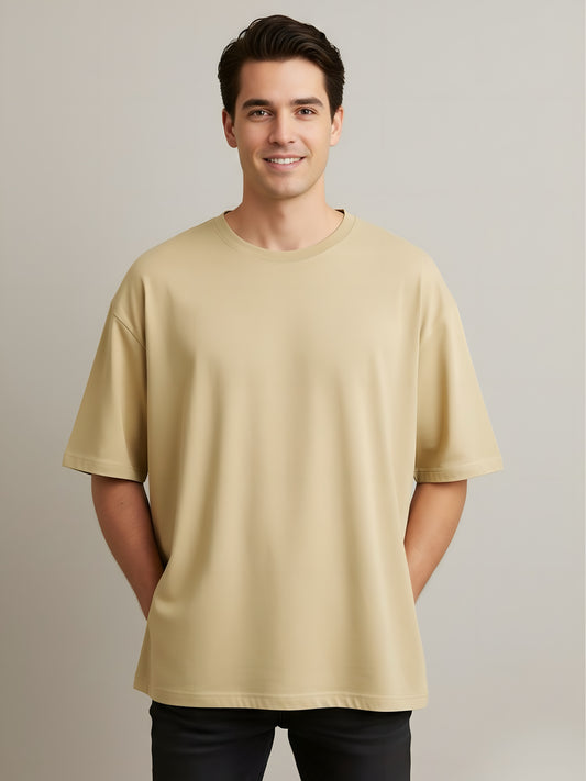 LUSSOVOGUE Men’s Oversized T-Shirt | Beige | 100% Premium Cotton | Relaxed Streetwear Fit