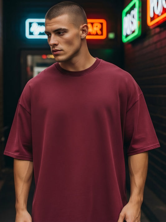 LUSSOVOGUE Maroon Oversized T-Shirt | Premium Cotton with Motivational Back Print