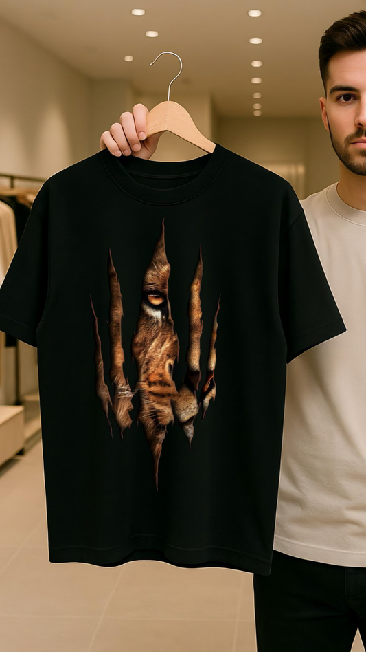 LUSSOVOGUE Exclusive- Tiger Claw Graphic Black Oversized T-Shirt