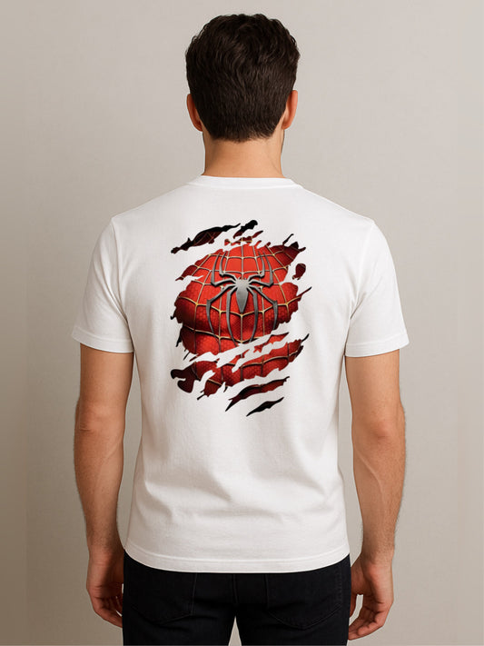LUSSOVOGUE White 100% Cotton Regular Fit “Spider Graphic” T-Shirt