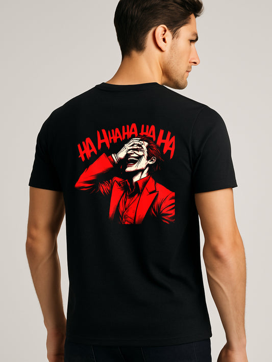 LUSSOVOGUE Black 100% Cotton Regular Fit “HA HA HA” Graphic T-Shirt