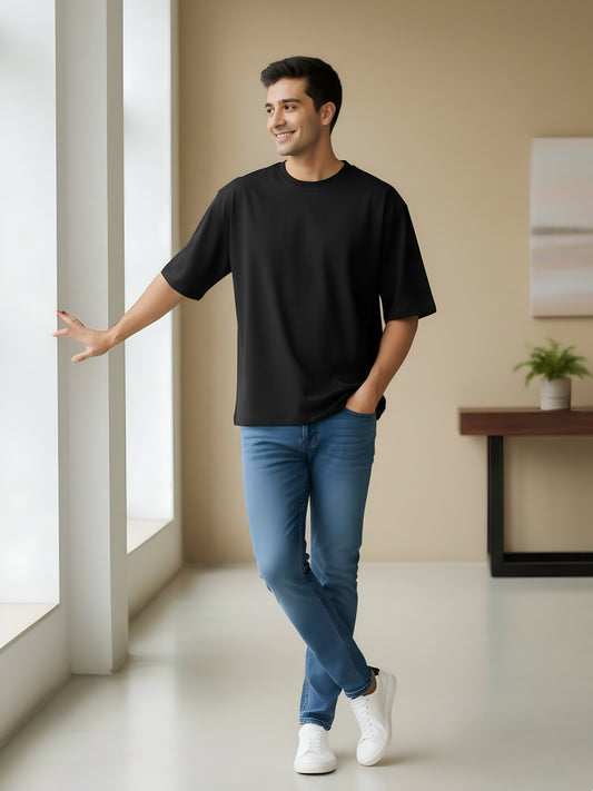 LUSSOVOGUE Men’s Oversized T-Shirt | Black | 100% Premium Cotton | Relaxed Streetwear Fit