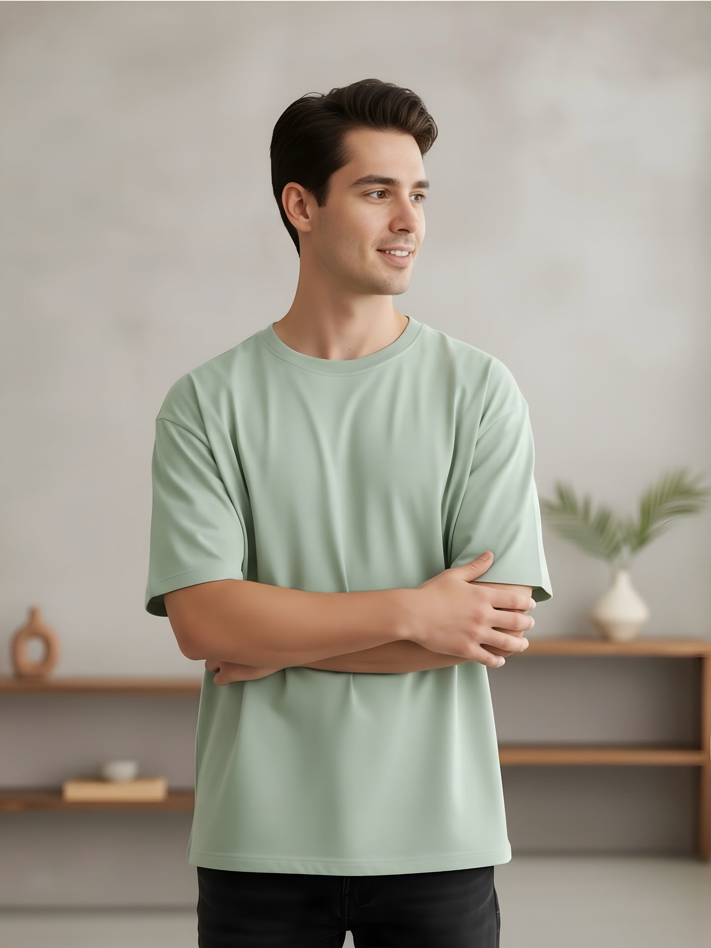 LUSSOVOGUE Men’s Oversized T-Shirt | Sage Green | 100% Premium Cotton | Relaxed Fit