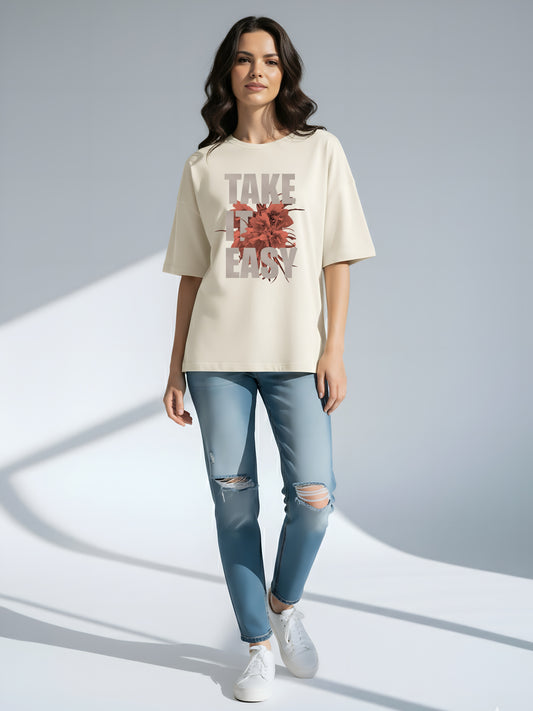LUSSOVOGUE Men’s Oversized Off-White T-Shirt | True Never Dies Graphic Tee | Premium Cotton