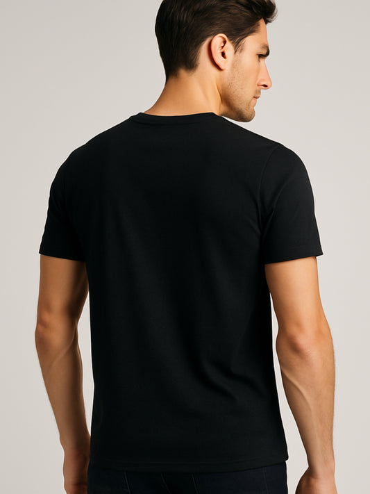 LUSSOVOGUE Black 100% Cotton Regular Fit "Rich Club" Graphic T-Shirt