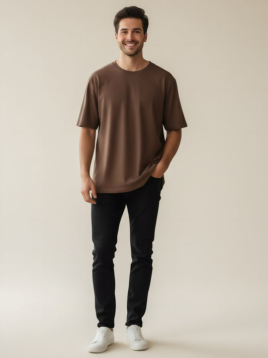 LUSSOVOGUE Men’s Oversized T-Shirt | Brown | 100% Premium Cotton | Relaxed Streetwear Fit