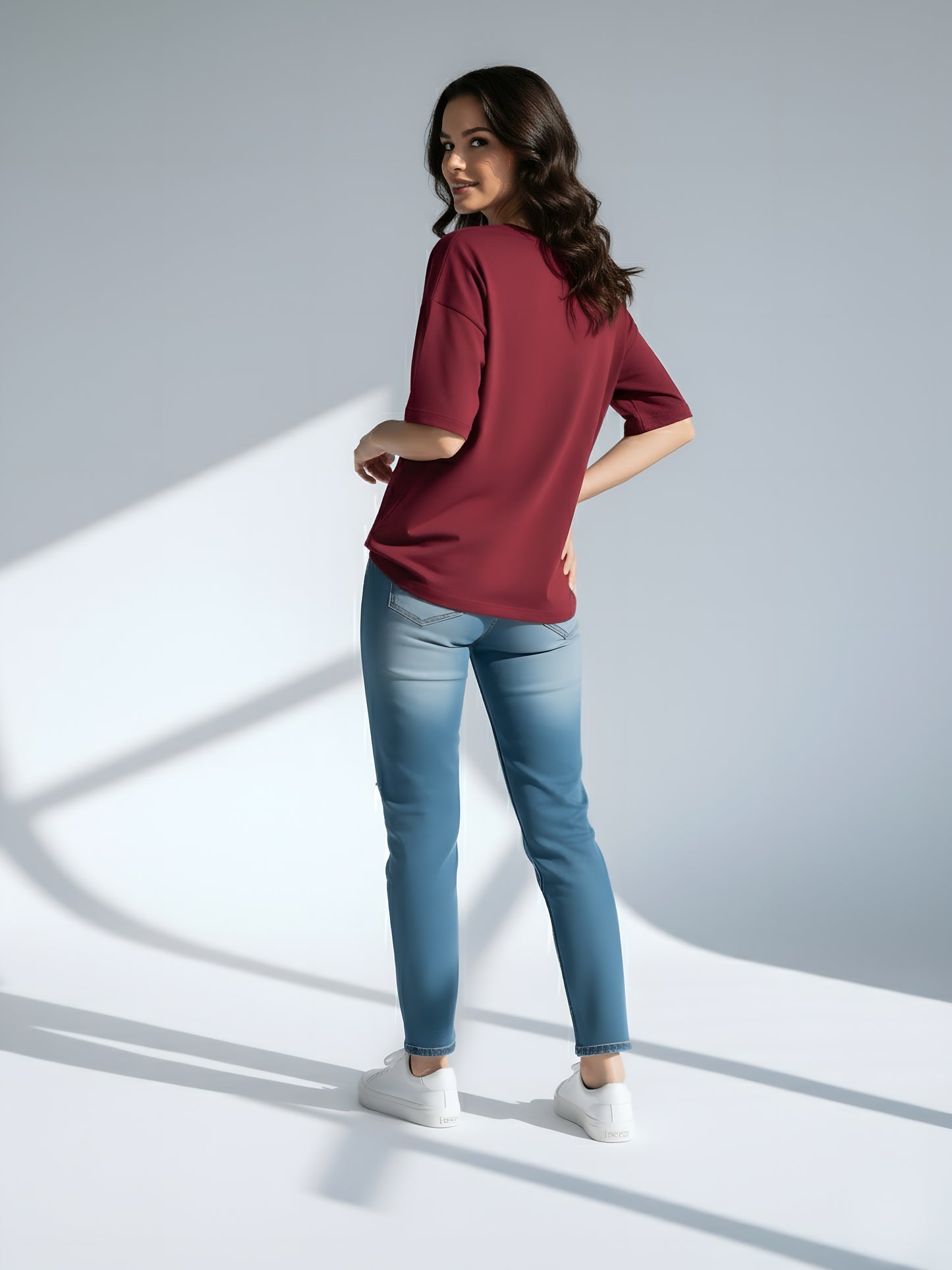 LUSSOVOGUE Women’s Oversized Maroon T-Shirt | Take It Easy Graphic Tee | Premium Cotton