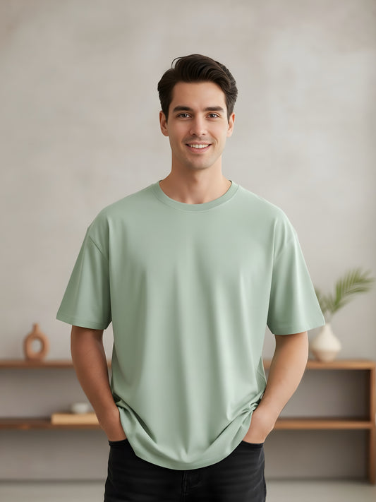 LUSSOVOGUE Men’s Oversized T-Shirt | Sage Green | 100% Premium Cotton | Relaxed Fit
