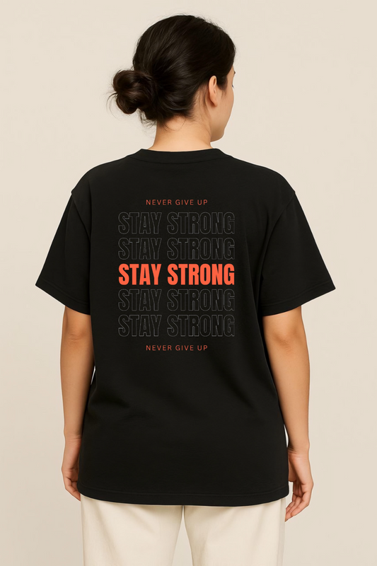 Oversized T-Shirt – “Never Give Up, Stay Strong” ft. Lussovogue Logo