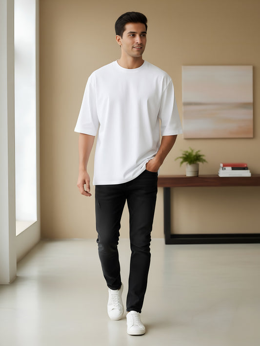 LUSSOVOGUE Men’s Oversized T-Shirt | White | 100% Premium Cotton | Relaxed Streetwear Fit