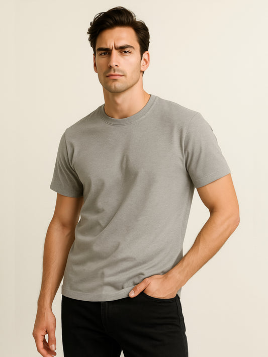 LUSSOVOGUE Light Grey Regular Fit T-Shirt – 100% Cotton Comfort, Minimalist Style