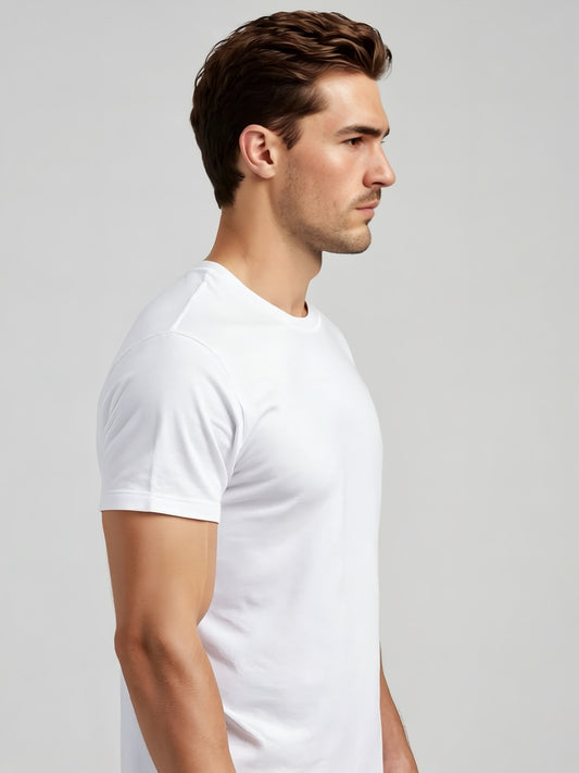 LUSSOVOGUE White Regular Fit T-Shirt – 100% Cotton Comfort, Minimalist Style