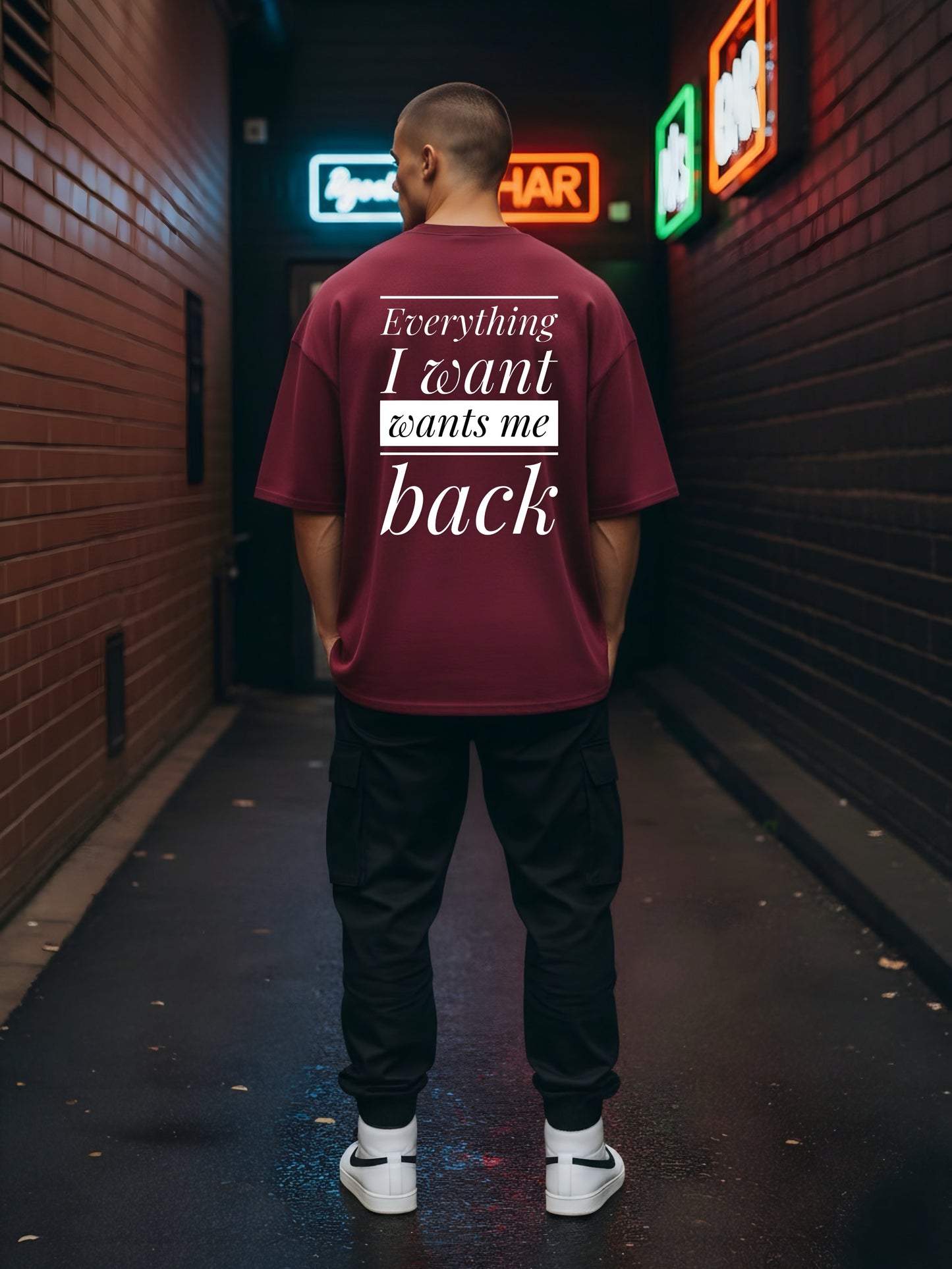 LUSSOVOGUE Maroon Oversized T-Shirt | Premium Cotton with Motivational Back Print
