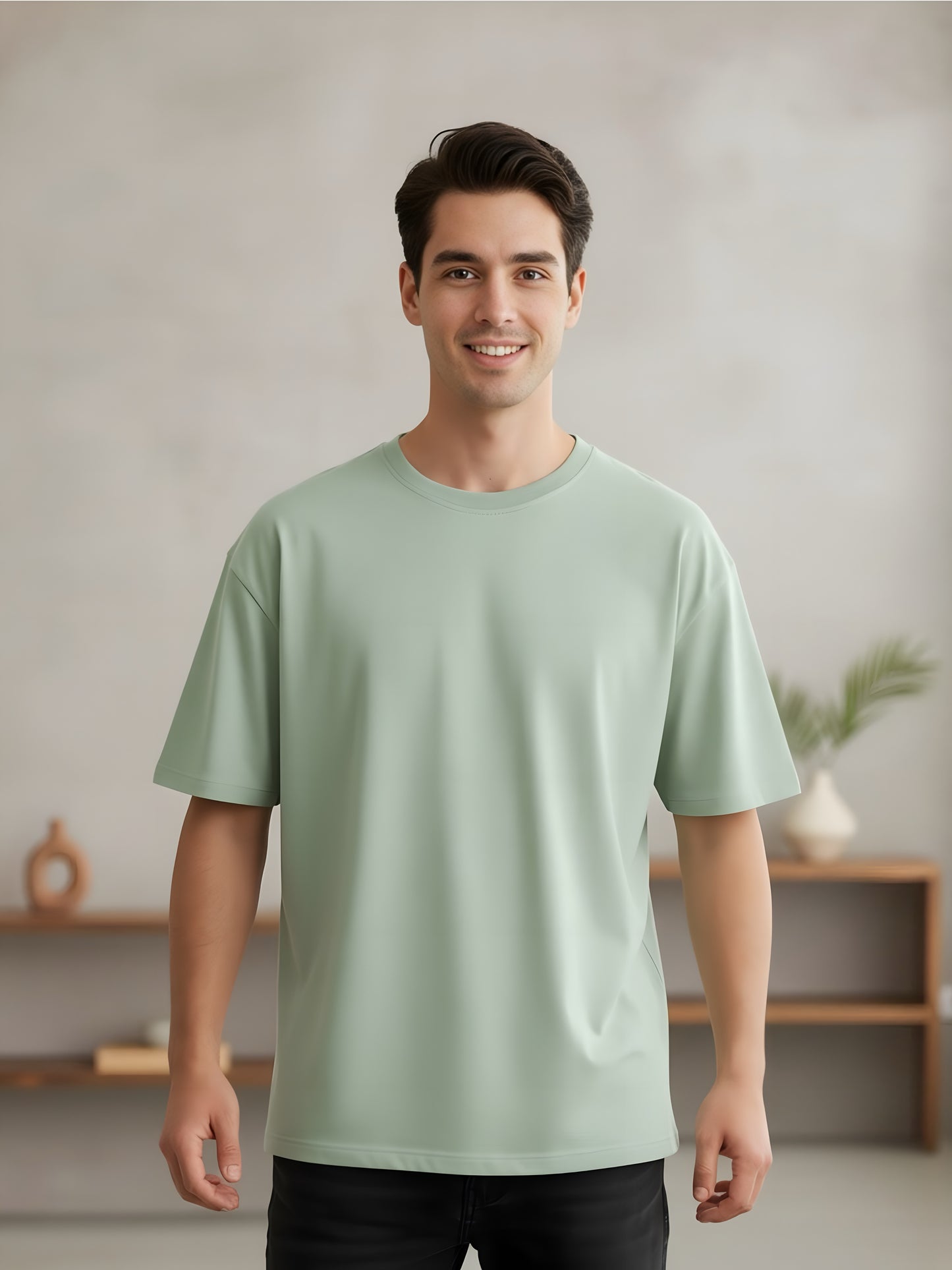 LUSSOVOGUE Men’s Oversized T-Shirt | Sage Green | 100% Premium Cotton | Relaxed Fit
