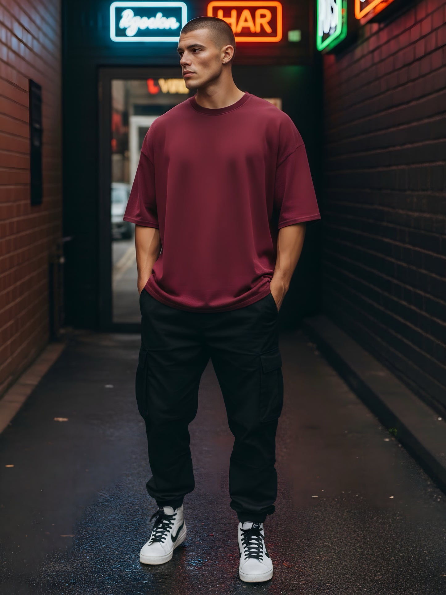 LUSSOVOGUE Maroon Oversized T-Shirt | Premium Cotton with Motivational Back Print