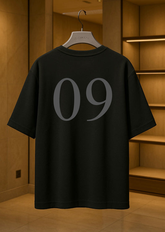 LUSSOVOGUE Premium Oversized Black T-Shirt | Front Logo & Back Numbers Graphic | Unisex Streetwear