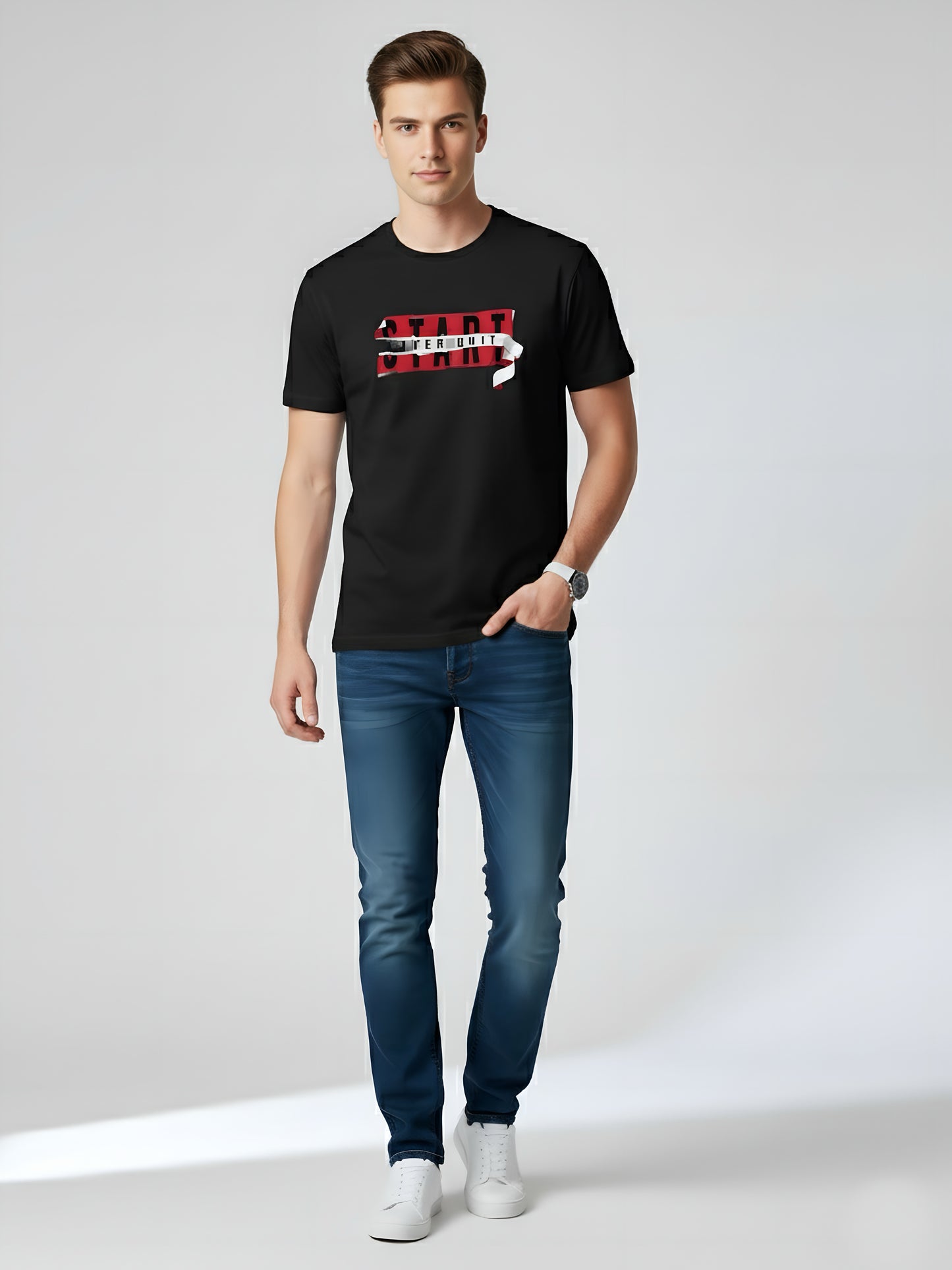 LUSSOVOGUE Men’s Premium 100% Cotton Regular Fit T-Shirt | Black Graphic Tee | Comfort & Style