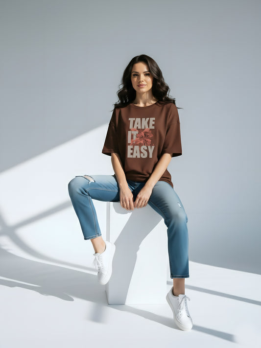 LUSSOVOGUE Men’s Oversized Brown T-Shirt | Freedom America Graphic Tee | Premium Cotton