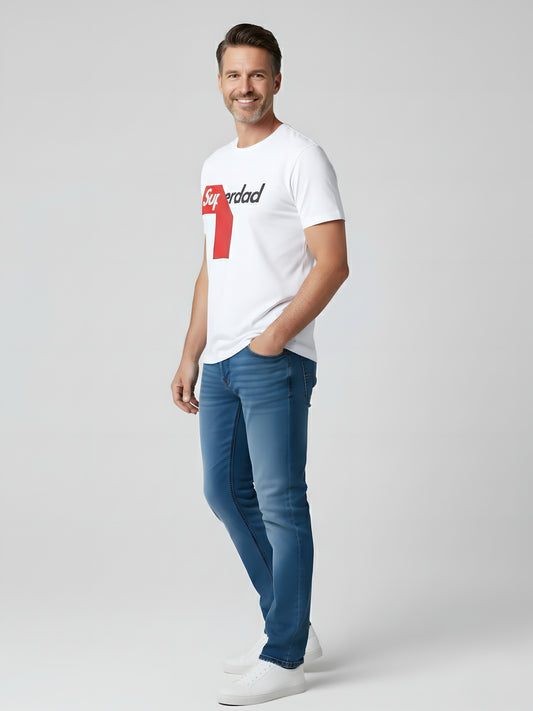 LUSSOVOGUE Men’s Premium White Superdad T-Shirt | 100% Cotton | Bold Graphic Casual Wear