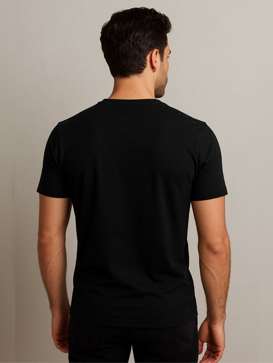 LUSSOVOGUE Black 100% Cotton Regular Fit T-Shirt with “Peace of Mind” Chest Print