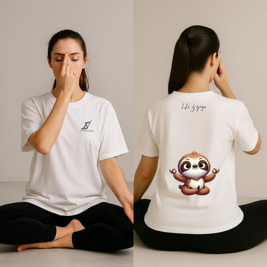 Lussovogue Oversized White T-shirt |Backside Yoga Pose Print | Unisex Relaxed Fit