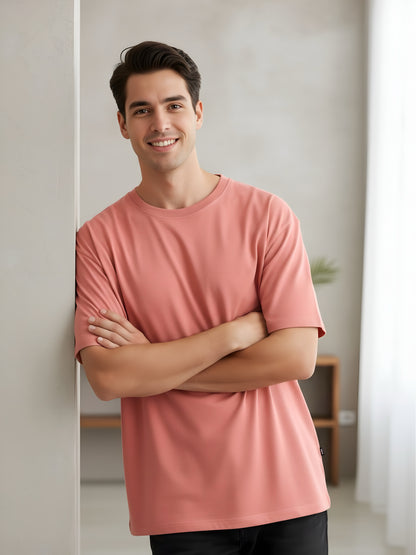 LUSSOVOGUE Men’s Oversized T-Shirt | Rose Pink | 100% Premium Cotton | Relaxed Streetwear Fit