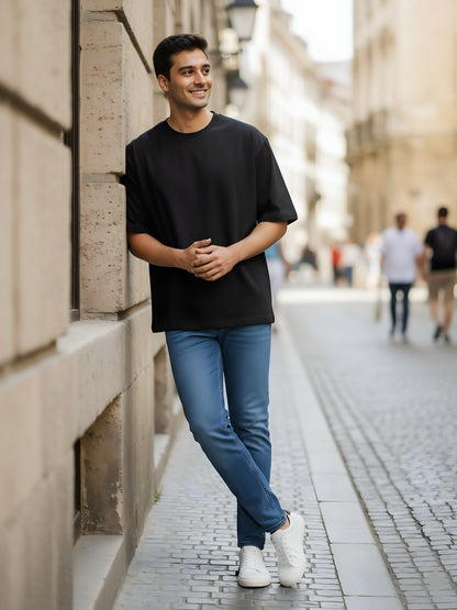LUSSOVOGUE Men’s Oversized T-Shirt | Black | 100% Premium Cotton | Relaxed Streetwear Fit
