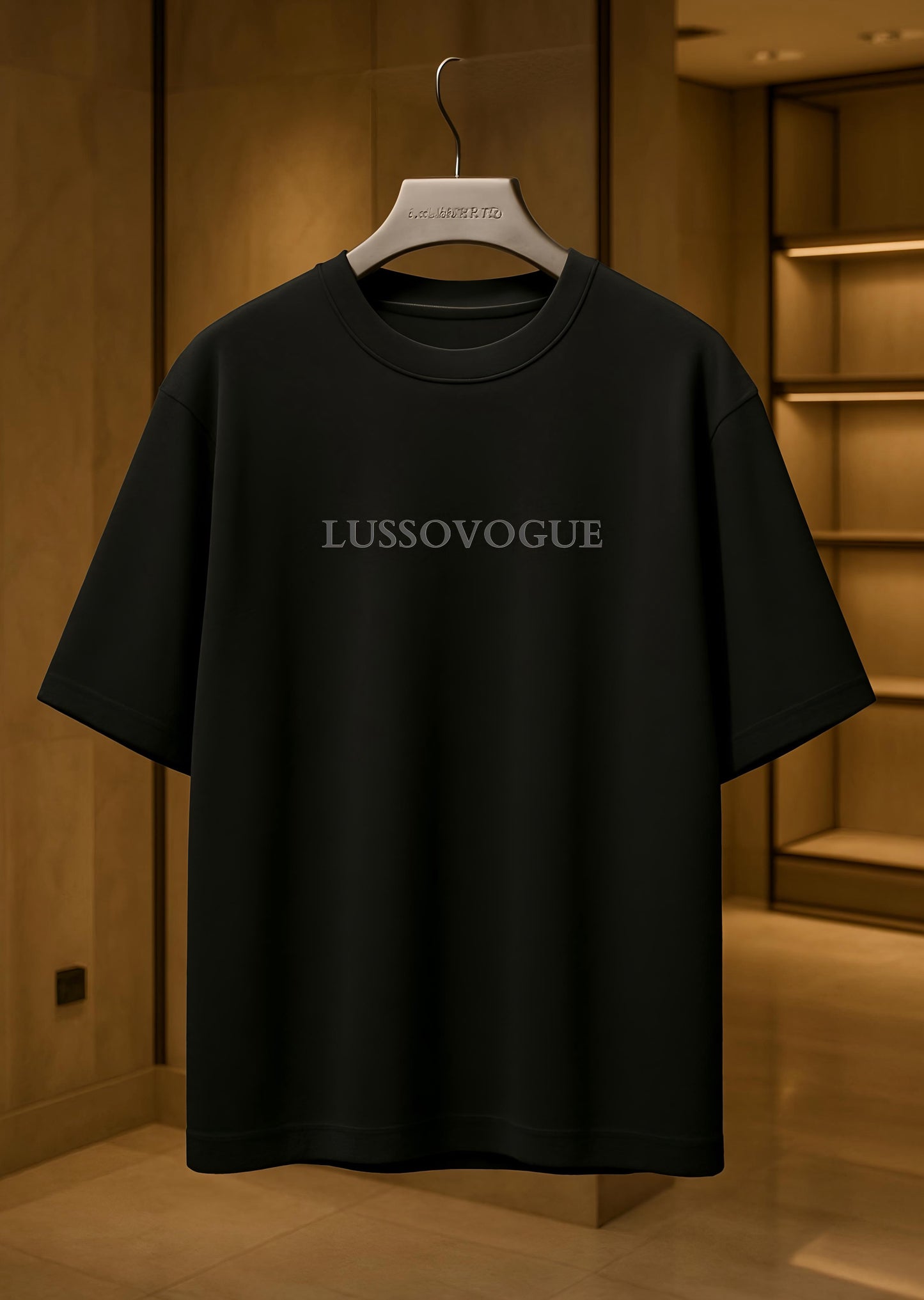 LUSSOVOGUE Premium Oversized Black T-Shirt | Front Logo & Back Numbers Graphic | Unisex Streetwear