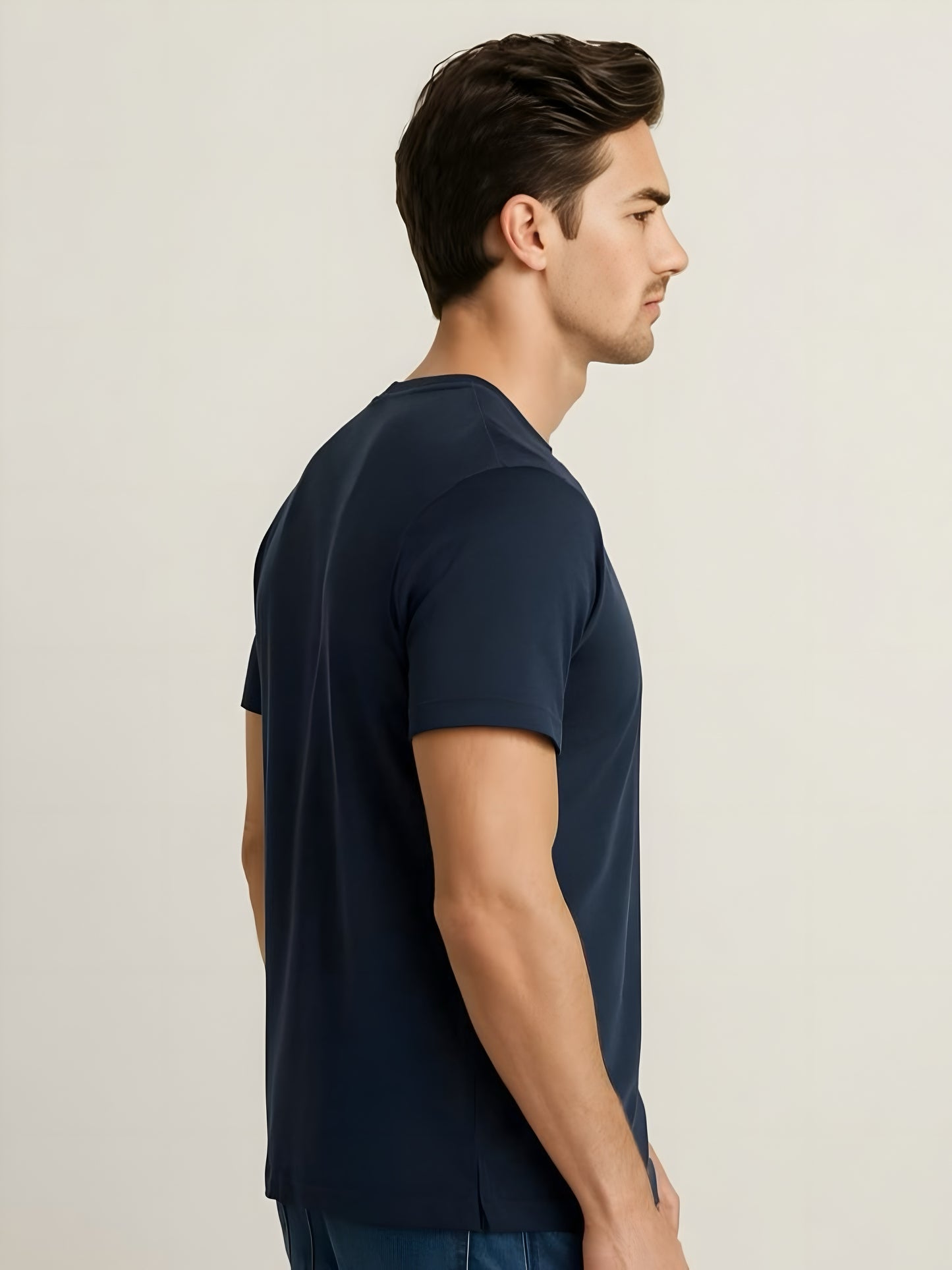 LUSSOVOGUE Navy Blue Regular Fit T-Shirt – 100% Cotton Comfort, Minimalist Style