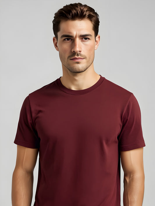 LUSSOVOGUE Maroon Regular Fit T-Shirt – 100% Cotton Comfort, Minimalist Style