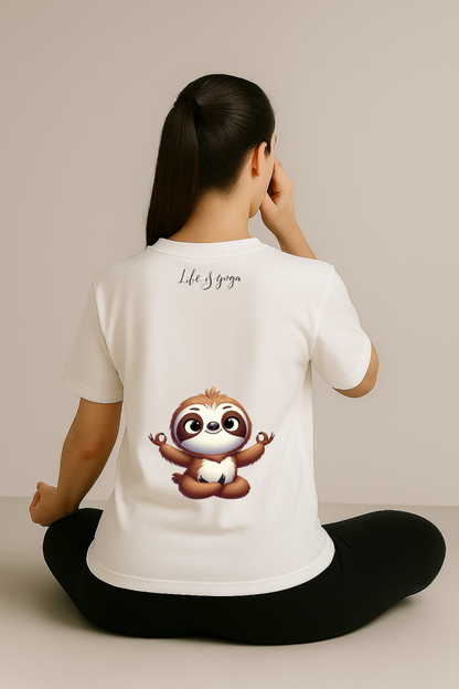 Lussovogue Oversized White T-shirt |Backside Yoga Pose Print | Unisex Relaxed Fit