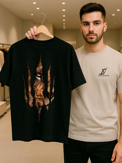 LUSSOVOGUE Exclusive- Tiger Claw Graphic Black Oversized T-Shirt