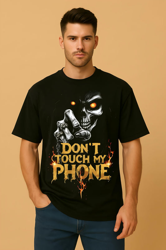 Black Oversized T-Shirt – “Don’t Touch My Phone” Bold Print