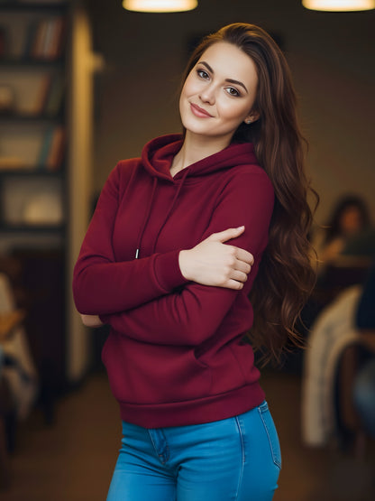 LUSSOVOGUE Women’s Premium 100% Cotton Hoodie for Everyday Comfort | Available in Black, Maroon, Off-White & Navy Blue