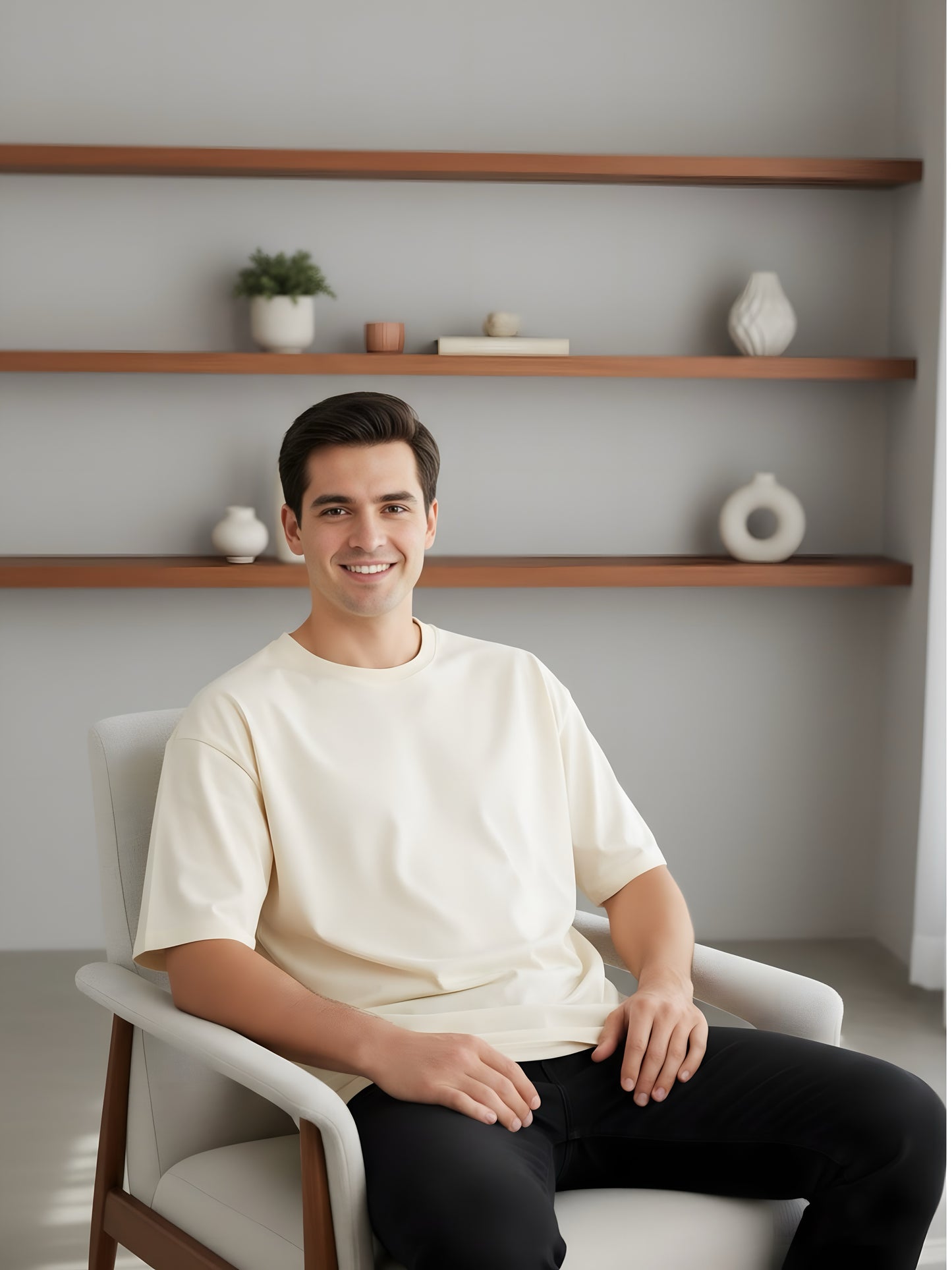 LUSSOVOGUE Men’s Oversized T-Shirt | Off White | 100% Premium Cotton | Relaxed Streetwear Fit