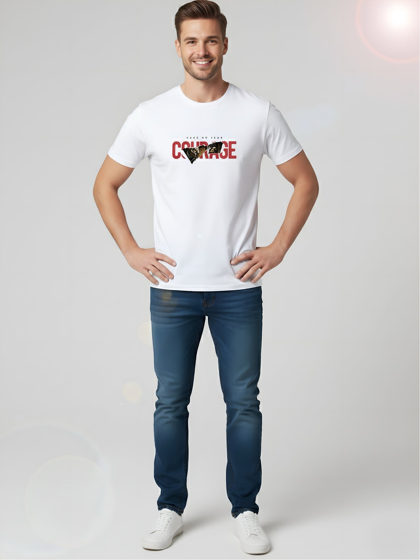 LUSSOVOGUE Men’s Premium 100% Cotton Regular Fit T-Shirt | White Courage Graphic Tee | Fearless & Stylish