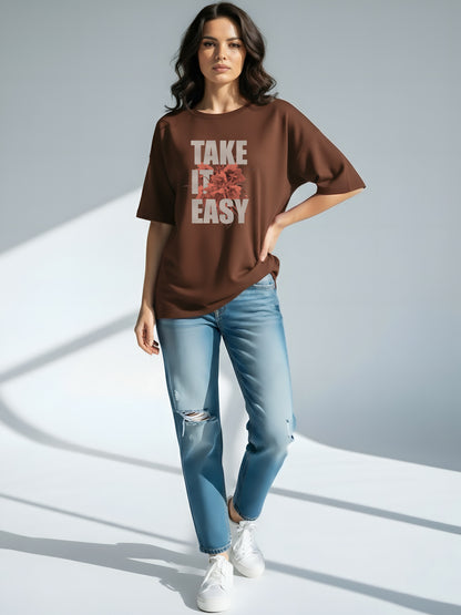 LUSSOVOGUE Men’s Oversized Brown T-Shirt | Freedom America Graphic Tee | Premium Cotton