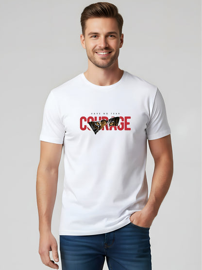 LUSSOVOGUE Men’s Premium 100% Cotton Regular Fit T-Shirt | White Courage Graphic Tee | Fearless & Stylish
