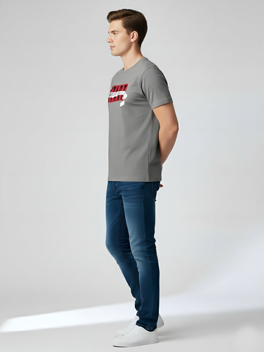 LUSSOVOGUE Men’s Premium 100% Cotton Regular Fit T-Shirt | Grey Graphic Tee | Comfort & Style