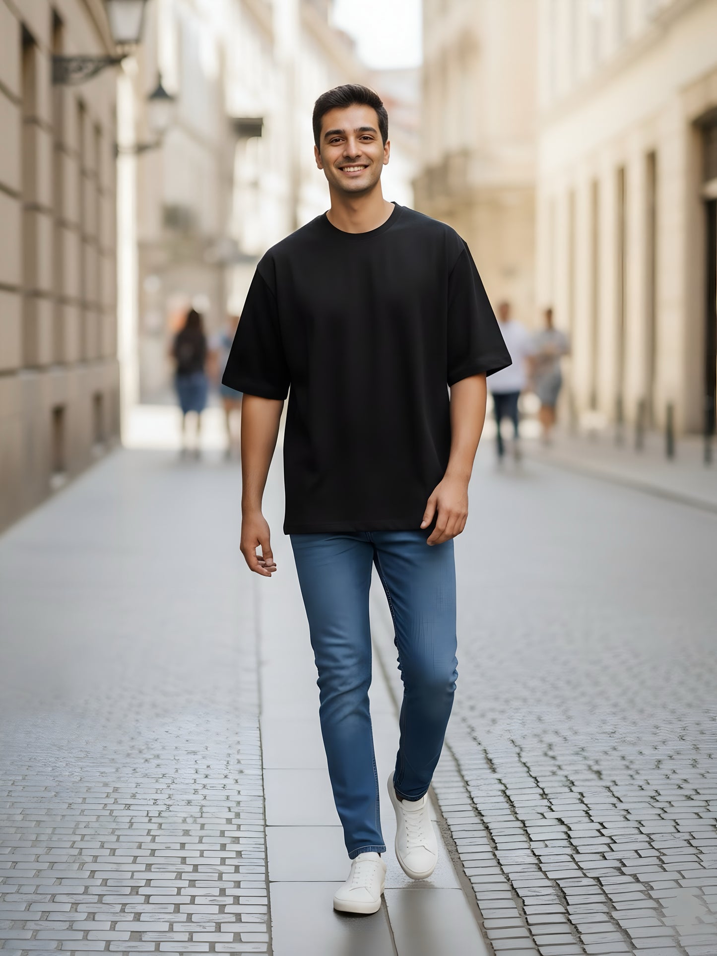 LUSSOVOGUE Men’s Oversized T-Shirt | Black | 100% Premium Cotton | Relaxed Streetwear Fit