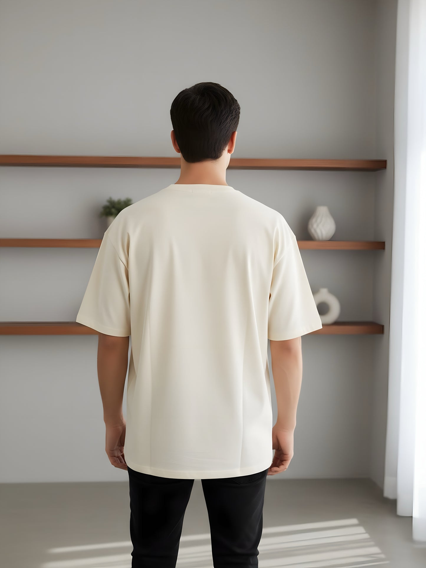 LUSSOVOGUE Men’s Oversized T-Shirt | Off White | 100% Premium Cotton | Relaxed Streetwear Fit