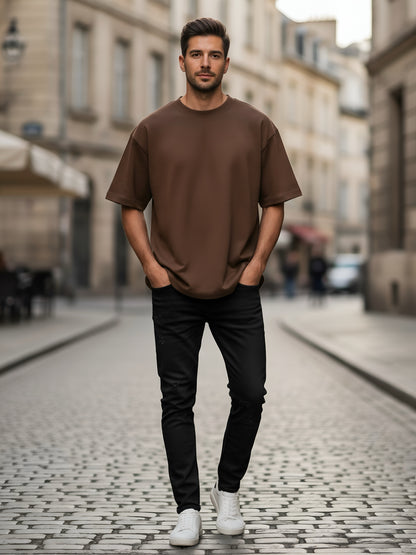 LUSSOVOGUE Men’s Oversized Brown T-Shirt | FREEDOM Eagle & Flag Graphic | Premium Cotton