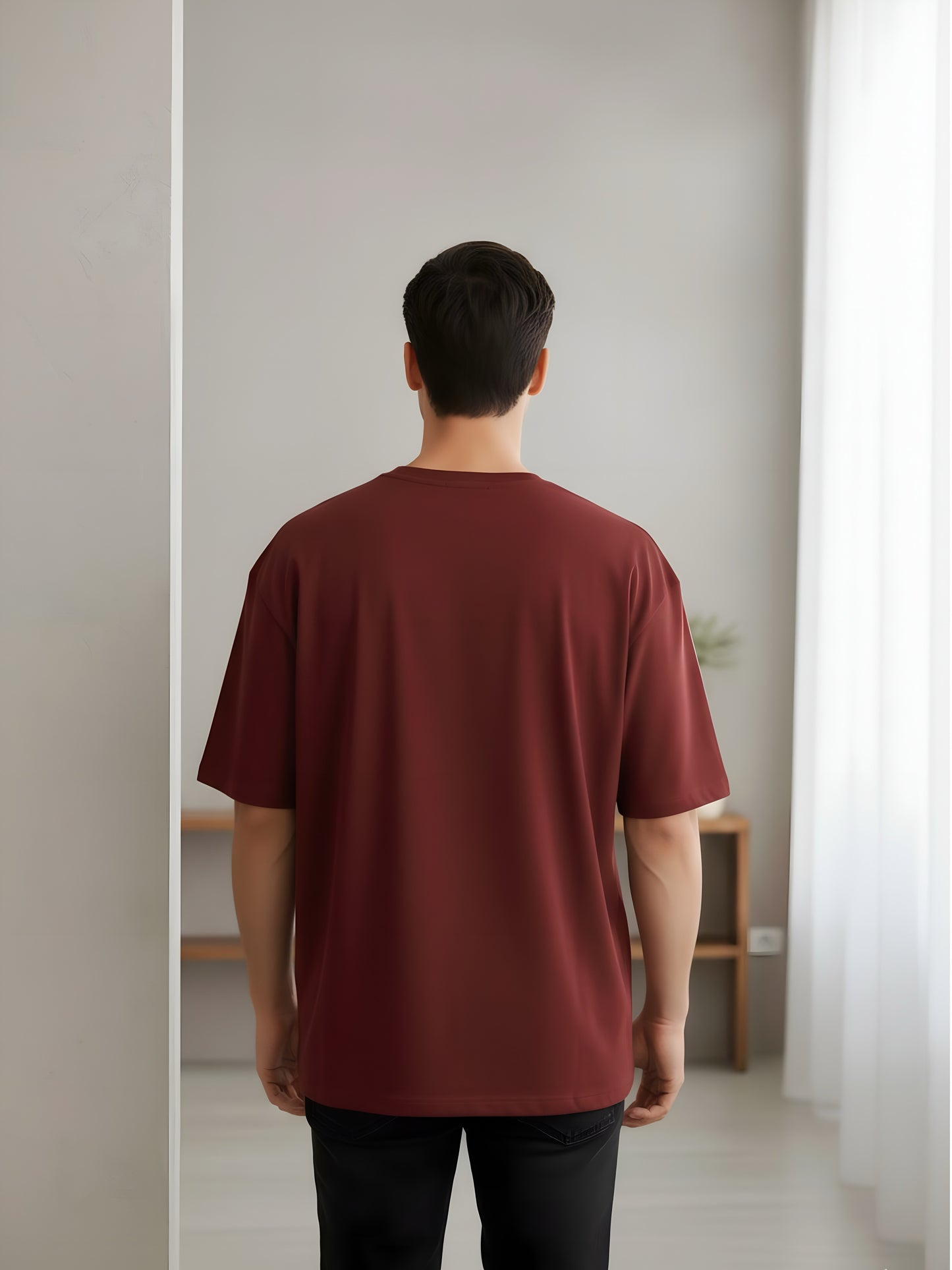 LUSSOVOGUE Men’s Oversized T-Shirt | Maroon | 100% Premium Cotton | Relaxed Streetwear Fit