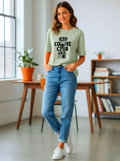 LUSSOVOGUE Women’s Oversized “Iced Coffee Club” T-Shirt Collection | Peach, Off-White, Sage Green & White | Premium Cotton