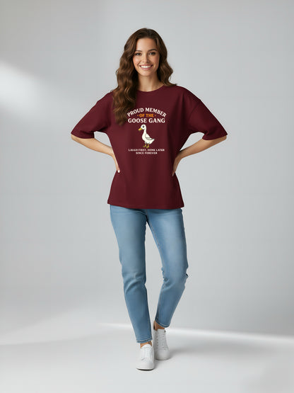 LUSSOVOGUE Women’s Premium Oversized T-Shirt Collection | Brown, Black & Maroon Goose Gang Graphic Tees | 100% Cotton