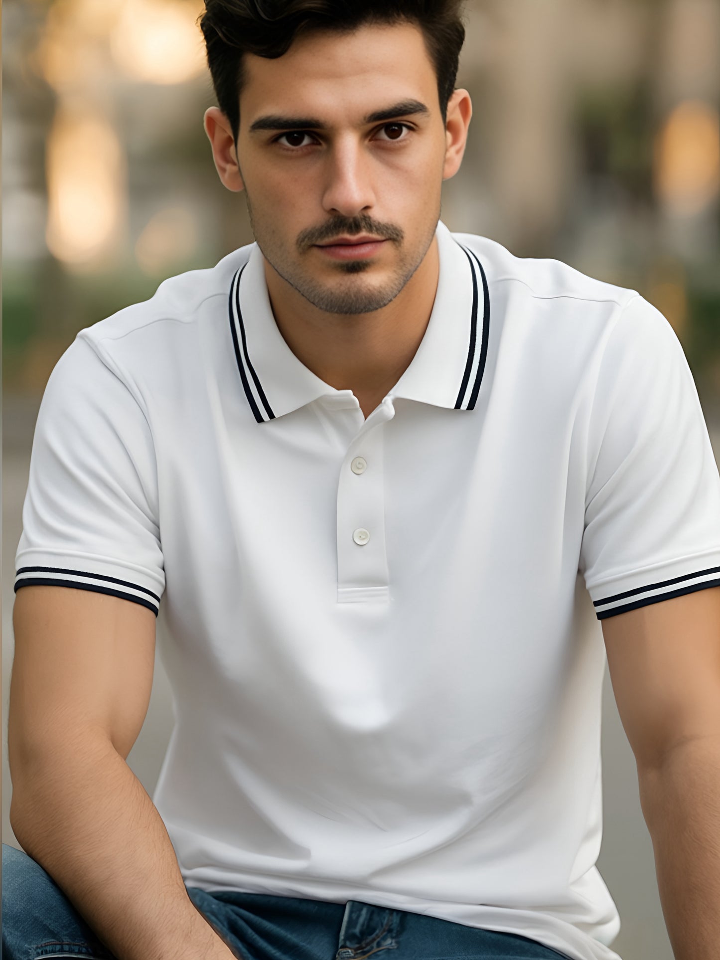 LUSSOVOGUE White Polo T-Shirt for Men | Premium Cotton-Blend, Plain No-Pocket, Regular Fit