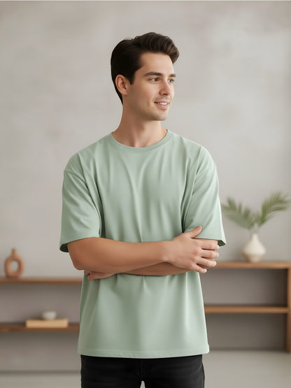 LUSSOVOGUE Men’s Oversized T-Shirt | Sage Green | 100% Premium Cotton | Relaxed Fit