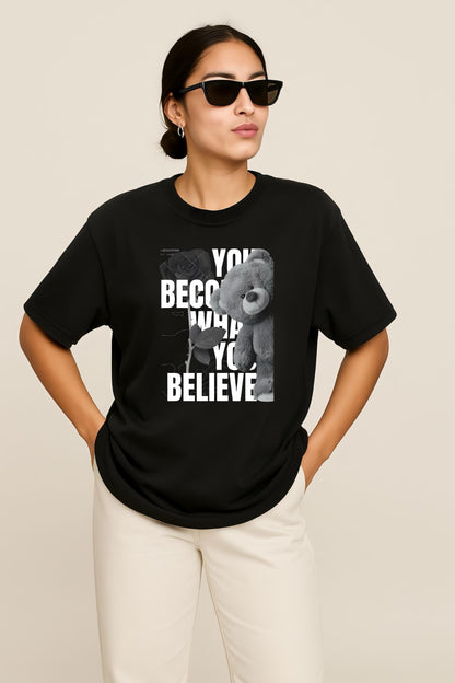 LUSSOVOGUE-Oversized T-Shirt – “You Become What You Believe” Inspirational Print