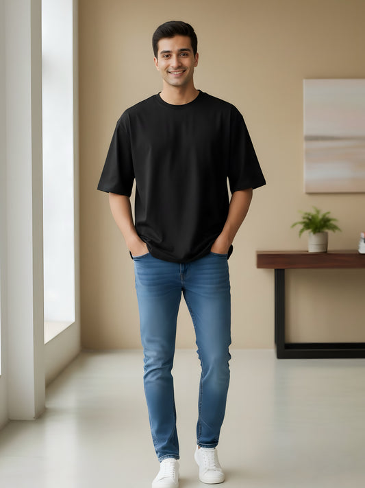 LUSSOVOGUE Men’s Oversized T-Shirt | Black | 100% Premium Cotton | Relaxed Streetwear Fit